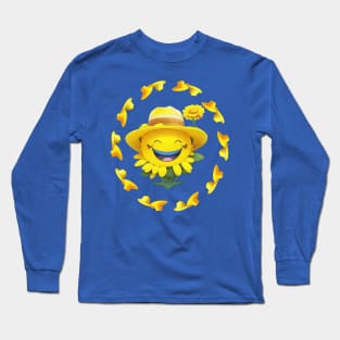 Smiley face in a yellow hat with a flower. Long Sleeve T-Shirt